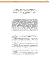 Territorial Integrity and the “Right” to Self-Determination: an Examination of the Conceptual Tools