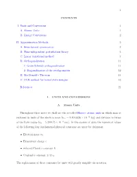 1 I. Units and Conversions 1 A. Atomic Units 1 B. Energy Conversions 2 II