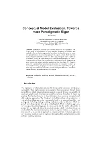 Conceptual Model Evaluation. Towards More Paradigmatic Rigor Jan Recker1