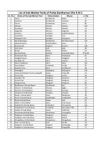 List of Sub-Market Yards of Purba Bardhaman Zilla R.M.C SL