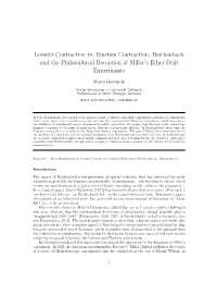 Lorentz Contraction Vs. Einstein Contraction. Reichenbach and the Philosophical Reception of Miller's Ether-Drift Experiments