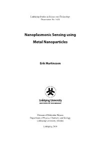 Nanoplasmonic Sensing Using Metal Nanoparticles