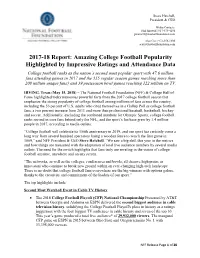 2017-18 Report: Amazing College Football Popularity Highlighted by Impressive Ratings and Attendance Data