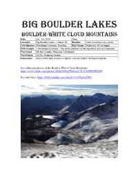 Big Boulder Lakes Boulder-White Cloud Mountains Date Oct