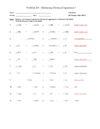Problem Set - Balancing Chemical Equations I