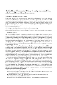 On the State of Internet of Things Security: Vulnerabilities, Attacks, and Recent Countermeasures