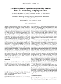 Analysis of Protein Expression Regulated by Lumican in PANC‑1 Cells Using Shotgun Proteomics
