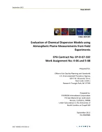 Evaluation of Chemical Dispersion Models Using Atmospheric Plume Measurements from Field Experiments EPA Contract No