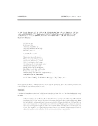 ON AFFECTS in ANCIENT THOUGHT, in MEMORIUM PIERRE HADOT Matthew Sharpe
