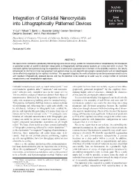 Integration of Colloidal Nanocrystals Into Lithographically Patterned