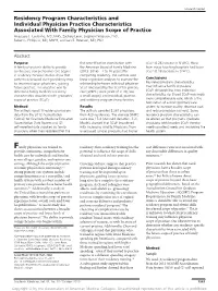 Residency Program Characteristics and Individual Physician Practice Characteristics Associated with Family Physician Scope of Practice Anastasia J