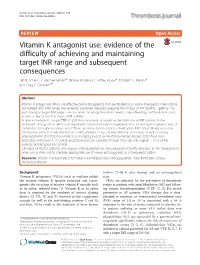 VIEW Open Access Vitamin K Antagonist Use: Evidence of the Difficulty of Achieving and Maintaining Target INR Range and Subsequent Consequences Jeff R