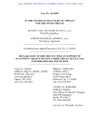 DECLARATION of ERIC RIGNOT, PH.D, in SUPPORT of PLAINTIFFS’ URGENT MOTION UNDER CIRCUIT RULE 27-3(B) for PRELIMINARY INJUNCTION