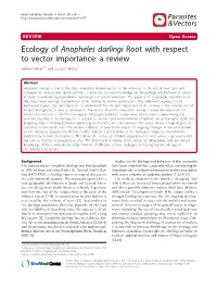 Ecology of Anopheles Darlingi Root with Respect to Vector Importance: a Review Hélène Hiwat1,2* and Gustavo Bretas3