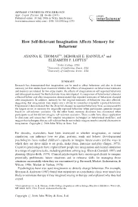 How Self-Relevant Imagination Affects Memory for Behaviour