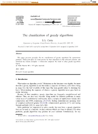 The Classification of Greedy Algorithms