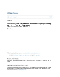 Tort Liability That May Attach to Intellectual Property Licensing, 13 J