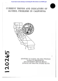 Current Trends and Indicators of Alcohol Problems in California