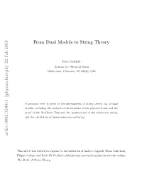 From Dual Models to String Theory