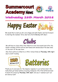 We Would Like to Wish You All a Very Happy and Safe Easter and Look Forward to Starting the Summer Term, New Term Starts Monday 16Th April