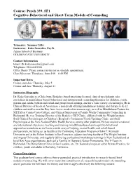 Course: Psych 339, SF1 Cognitive-Behavioral and Short-Term Models of Counseling