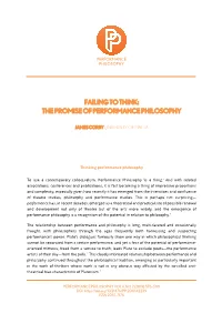 Failing to Think: the Promise of Performance Philosophy