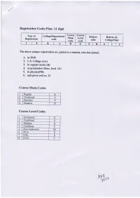 New Registration Code for Students from Session 2018 Onwards