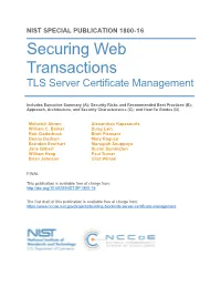 NIST SP 1800-16B: Securing Web Transactions: TLS Server Certificate Management I
