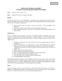 Maryland General Assembly Student Page Program Information Sheet