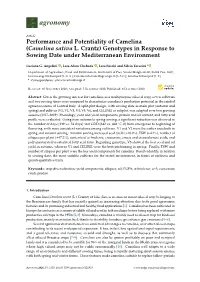 Camelina Sativa L. Crantz) Genotypes in Response to Sowing Date Under Mediterranean Environment
