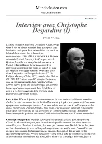 Interview Avec Christophe Desjardins (I)