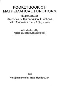 POCKETBOOKOF MATHEMATICAL FUNCTIONS Abridged Edition of Handbook of Mathematical Functions Milton Abramowitz and Irene A