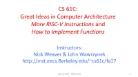 RISC-V Instructions and How to Implement Functions