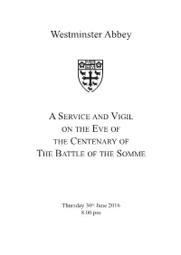Service Paper for a Service and Vigil on the Eve of the Centenary of The