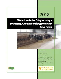 Water Use in the Dairy Industry – Evaluating Automatic Milking Systems in Nova Scotia