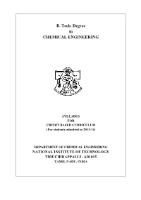 B. Tech. Degree in CHEMICAL ENGINEERING