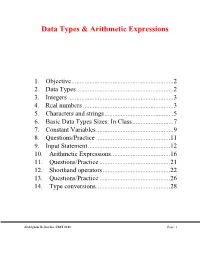 Data Types & Arithmetic Expressions