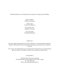 Individual Differences in Working Memory Capacity and Visual Search in Reading