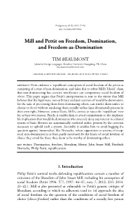 Mill and Pettit on Freedom, Domination, and Freedom-As-Domination