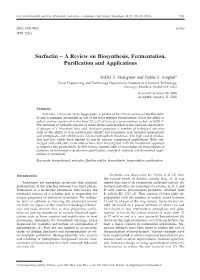 Surfactin – a Review on Biosynthesis, Fermentation, Purification and Applications