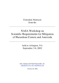 NASA Workshop on Scientific Requirements for Mitigation of Hazardous Comets and Asteroids