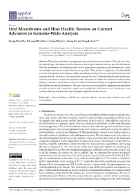 Oral Microbiome and Host Health: Review on Current Advances in Genome-Wide Analysis
