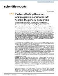 Factors Affecting the Onset and Progression of Rotator Cuff Tears in the General Population