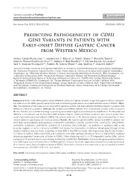 Predicting Pathogenicity of CDH1 Gene Variants in Patients with Early-Onset Diffuse Gastric Cancer from Western Mexico