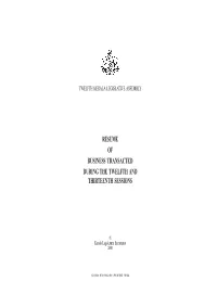 Resume of Business Transacted During the Twelfth and Thirteenth Sessions