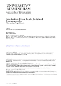 University of Birmingham Introduction, Dying, Death, Burial and Commemoration