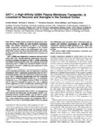 GAT-1, a High-Affinity GABA Plasma Membrane Transporter, Localized to Neurons and Astroglia in the Cerebral Cortex