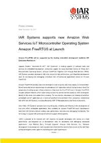 IAR Systems Supports New Amazon Web Services Iot Microcontroller Operating System Amazon Freertos at Launch