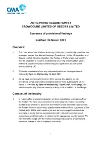 Summary of Provisional Findings
