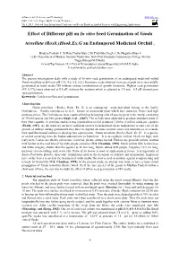 Effect of Different Ph on in Vitro Seed Germination of Vanda Tessellata (Roxb.)Hook.Ex.G an Endangered Medicinal Orchid